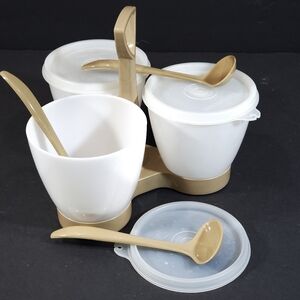 Vintage Tupperware Condiment Carrying Caddy Server Set Bowls Lids Spoons EUC